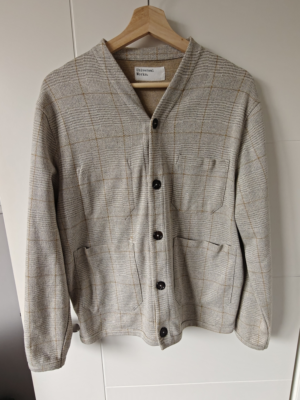 Universal Works Men’s Cream Plaid Cardigan